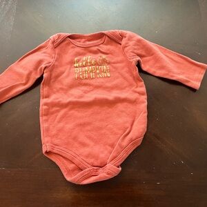 Gold and Orange Long-Sleeved hello pumpkin Bodysuit with Ribbed Cuffs
